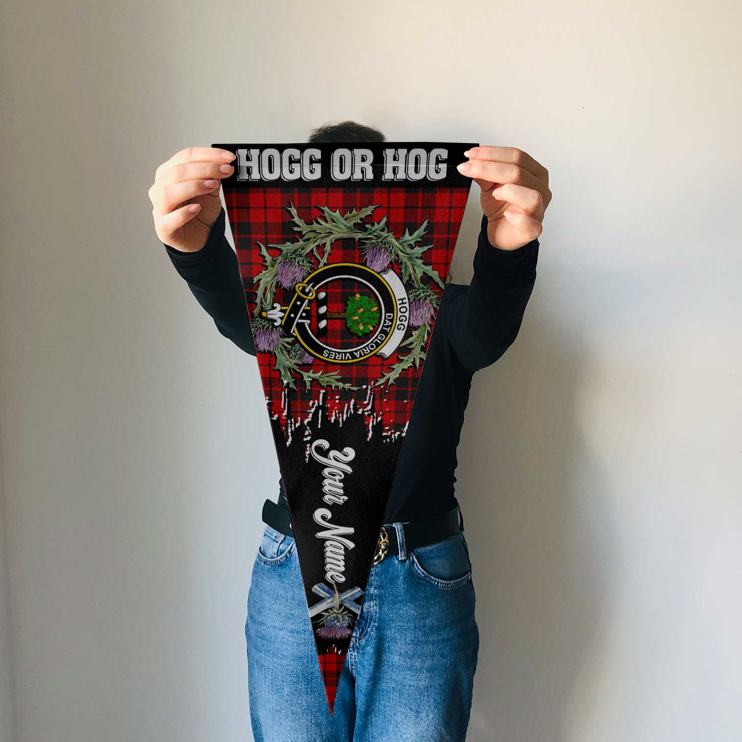 Clan Hogg Or Hog Tartan Felt Pennant Crest And Plaid Basic Style