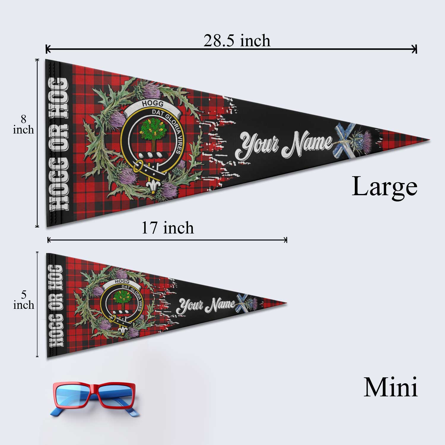 Clan Hogg Or Hog Tartan Felt Pennant Crest And Plaid Basic Style