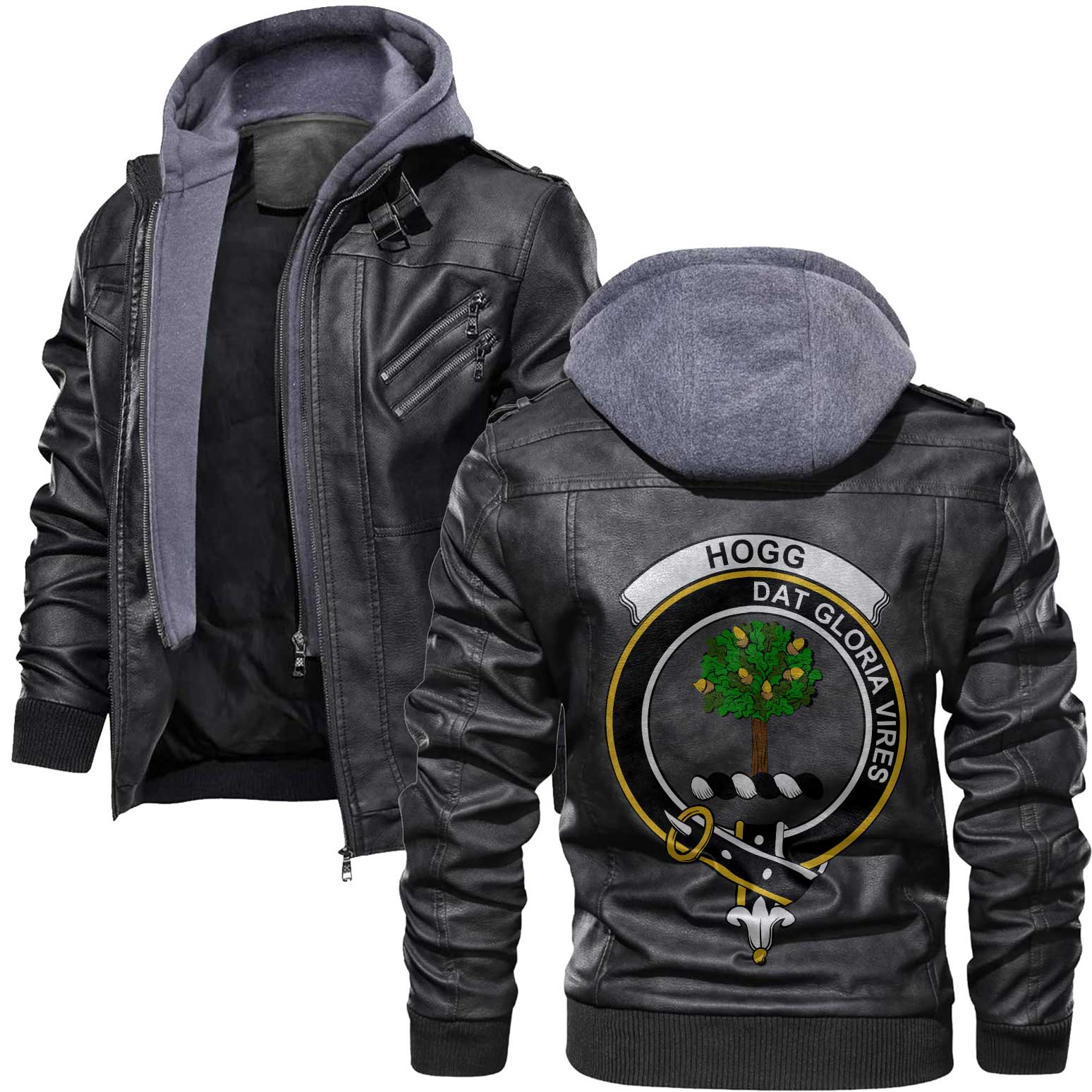 Clan Hogg Or Hog Tartan Zip Leather Jacket Crest And Plaid Basic Style