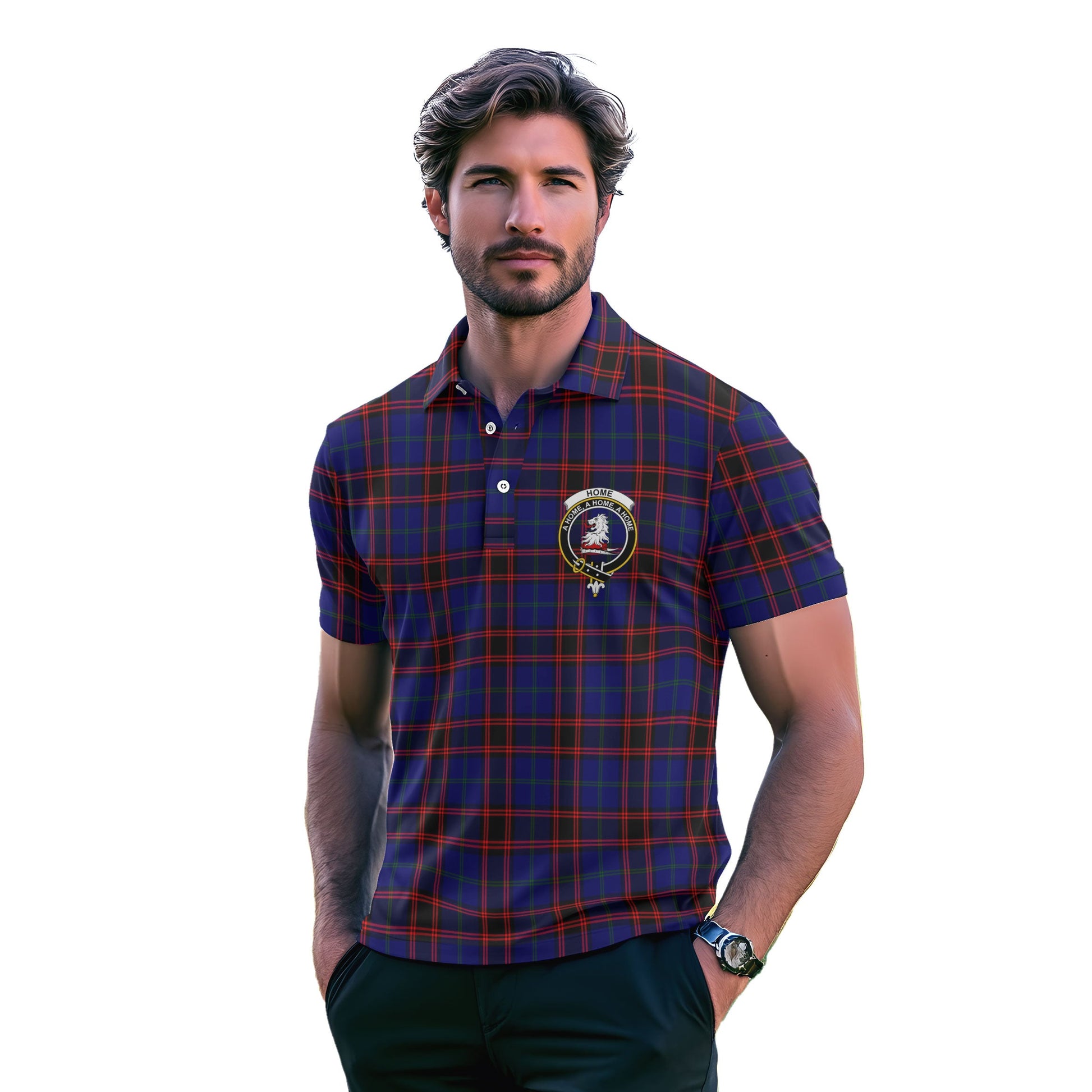 Clan Home Tartan Men Polo Shirt Crest And Plaid Basic Style