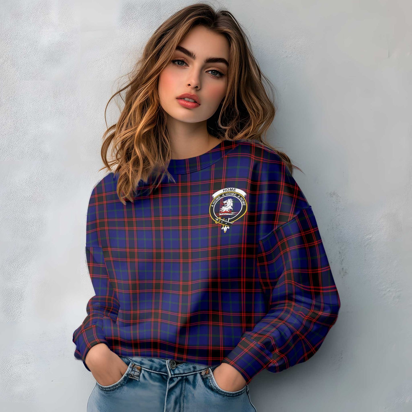 Clan Home Tartan Women Sweatshirt Crest And Plaid Basic Style