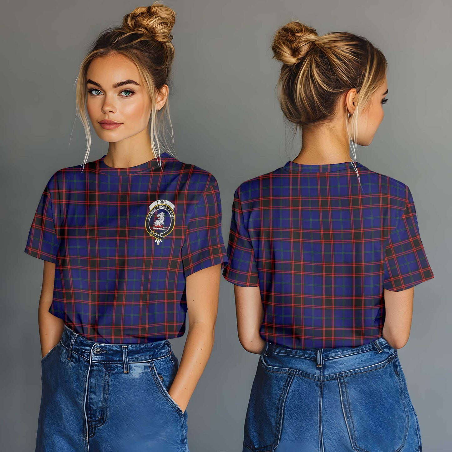 Clan Home Tartan Women T Shirt Crest And Plaid Basic Style