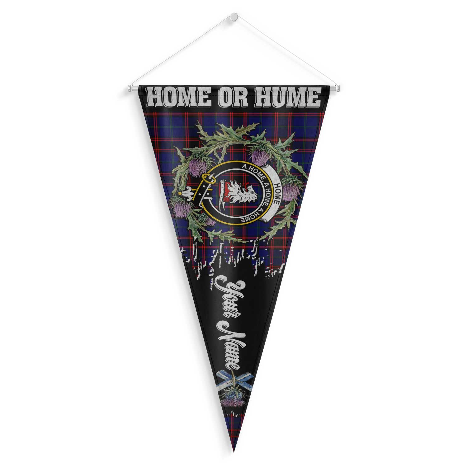 Clan Home Or Hume Tartan Felt Pennant Crest And Plaid Basic Style