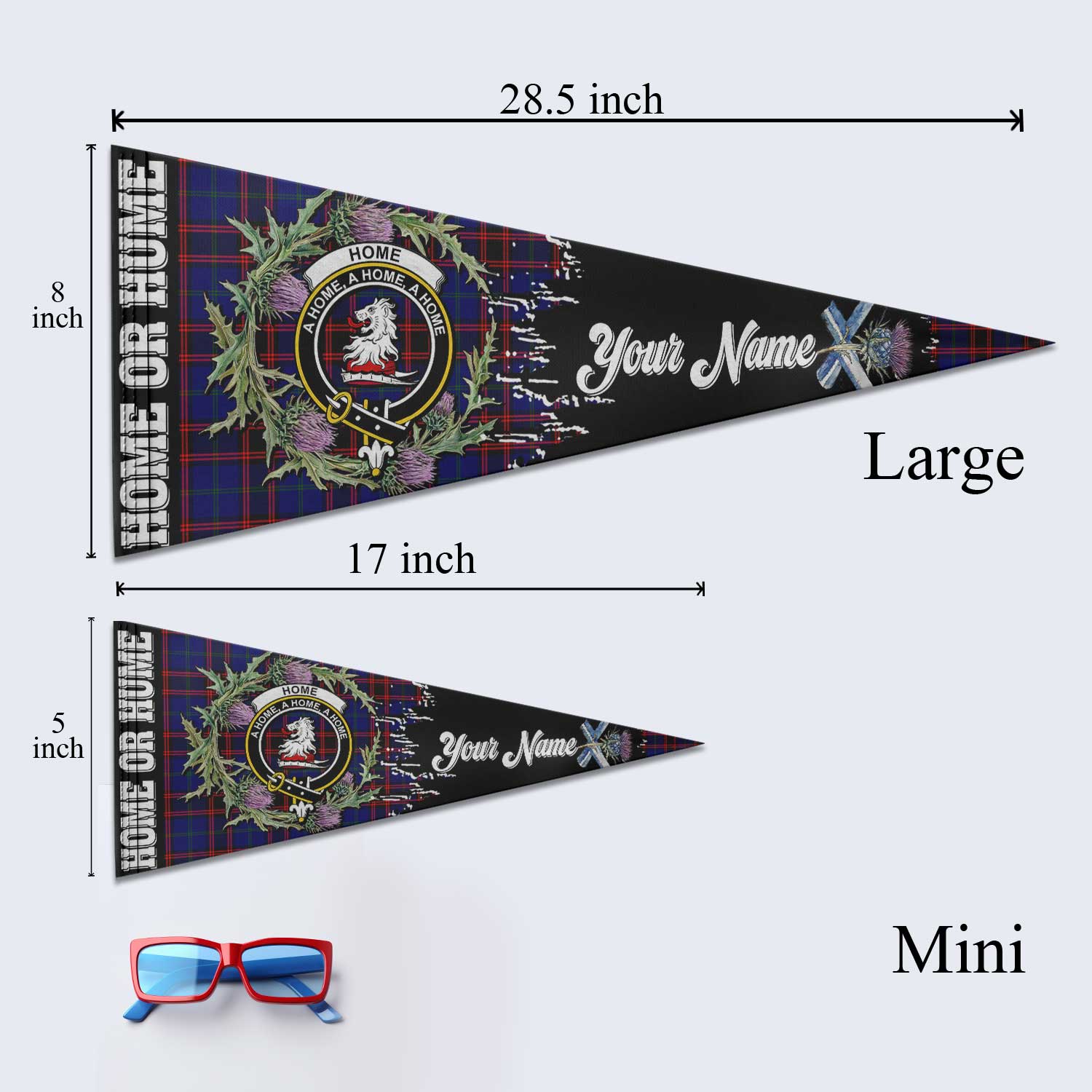 Clan Home Or Hume Tartan Felt Pennant Crest And Plaid Basic Style