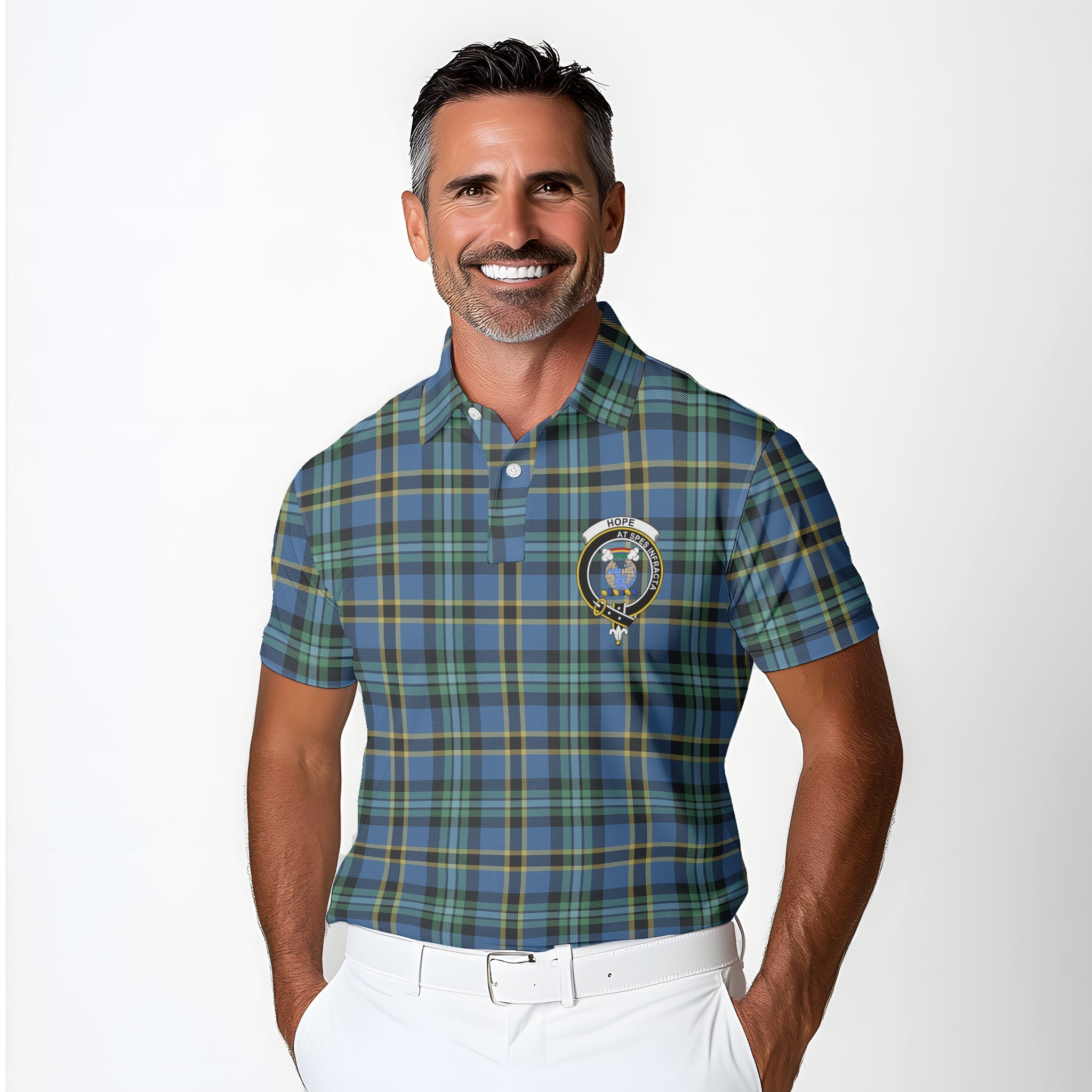 Clan Hope Tartan Golf Men Polo Shirt Crest And Plaid Basic Style