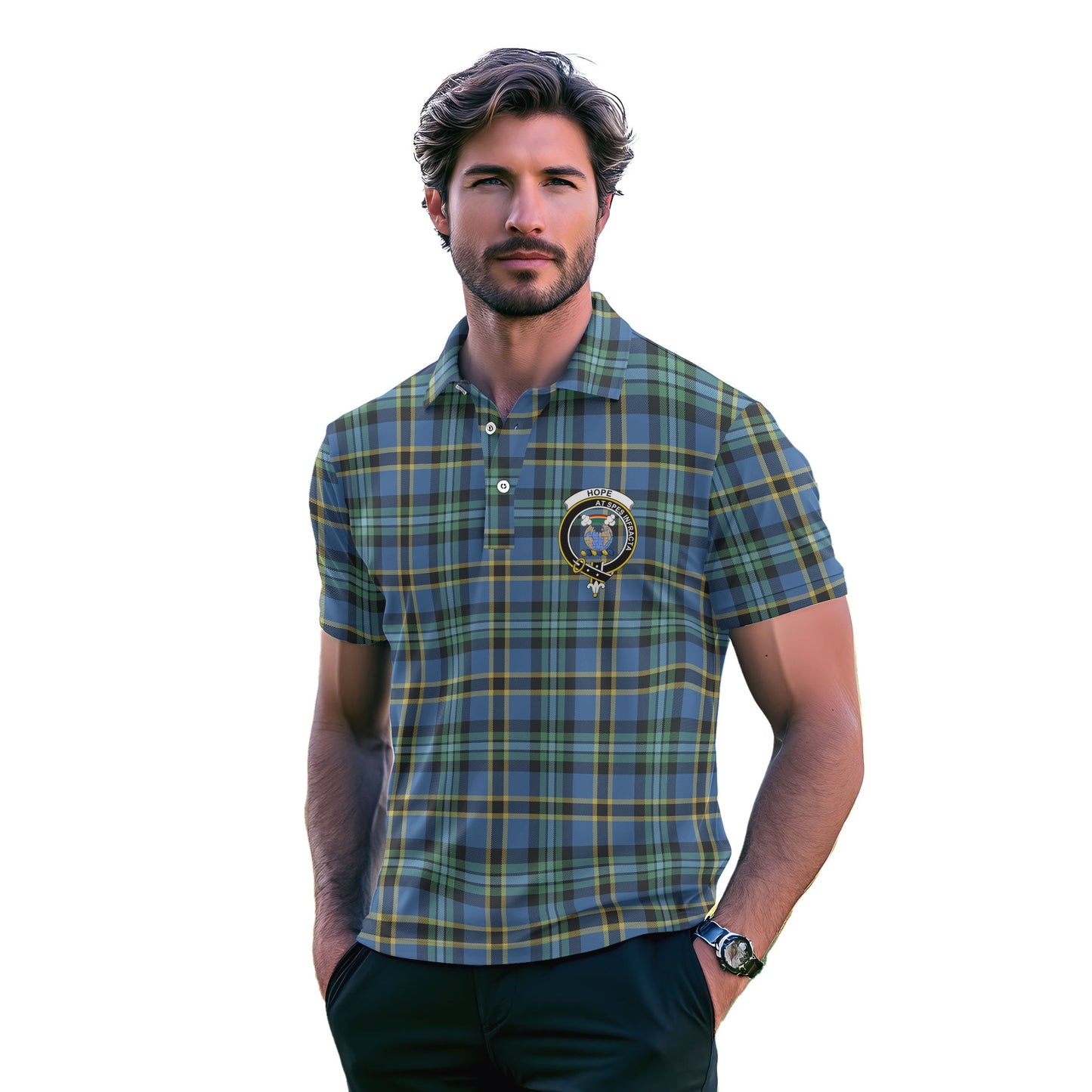 Clan Hope Tartan Men Polo Shirt Crest And Plaid Basic Style