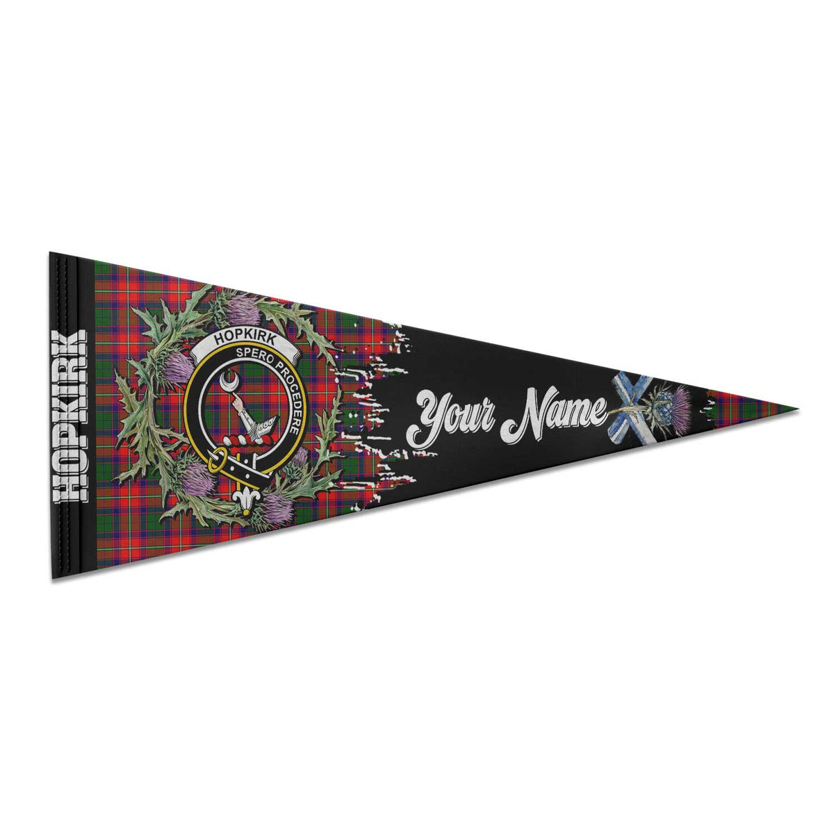 Clan Hopkirk Tartan Felt Pennant Crest And Plaid Basic Style