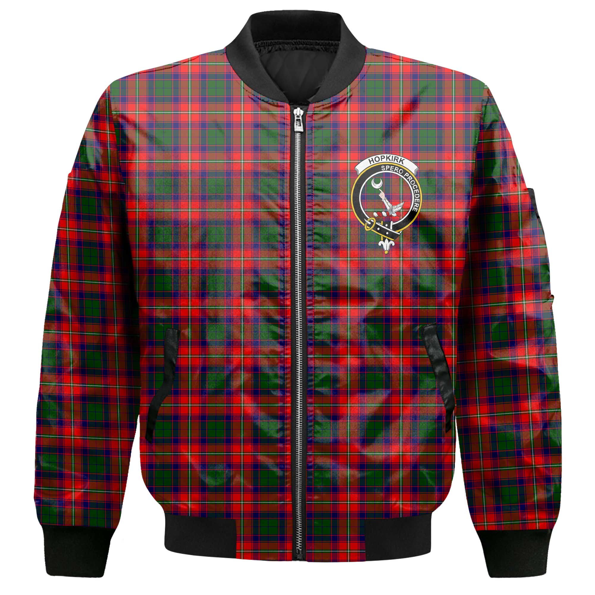 Clan Hopkirk Tartan Men Bomber Jacket Crest And Plaid Basic Style