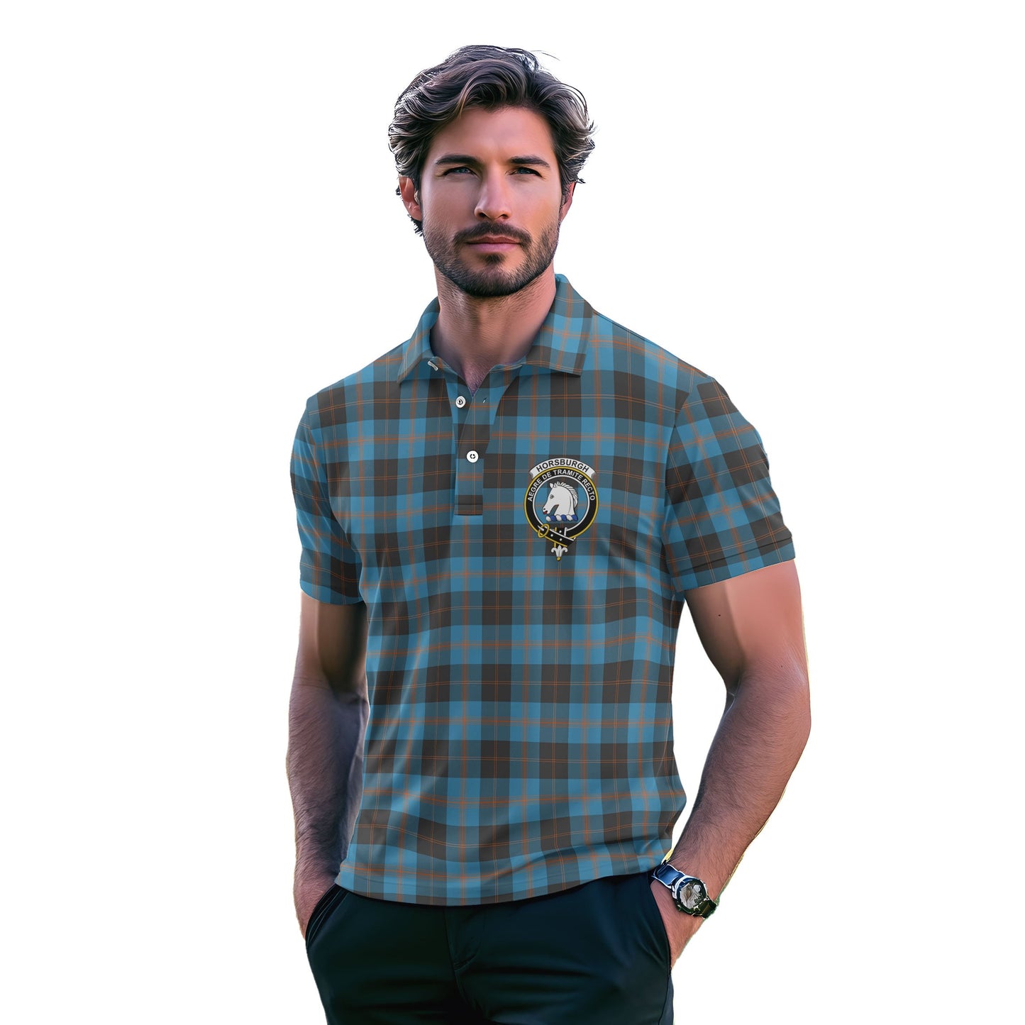 Clan Horsburgh Tartan Golf Men Polo Shirt Crest And Plaid Basic Style