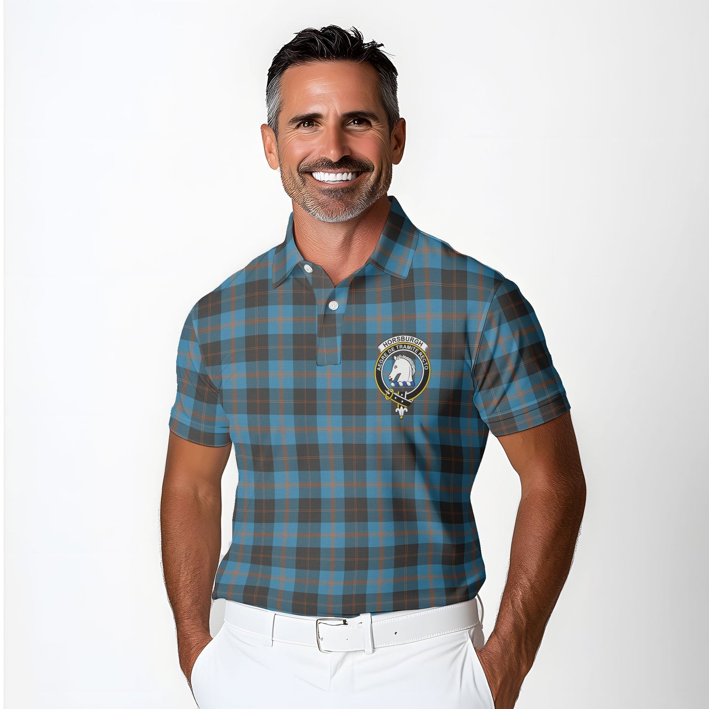 Clan Horsburgh Tartan Golf Men Polo Shirt Crest And Plaid Basic Style