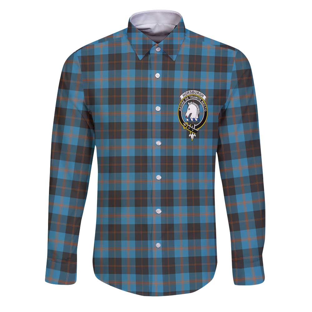 Clan Horsburgh Tartan Long Sleeve Button Shirt Crest And Plaid Basic Style