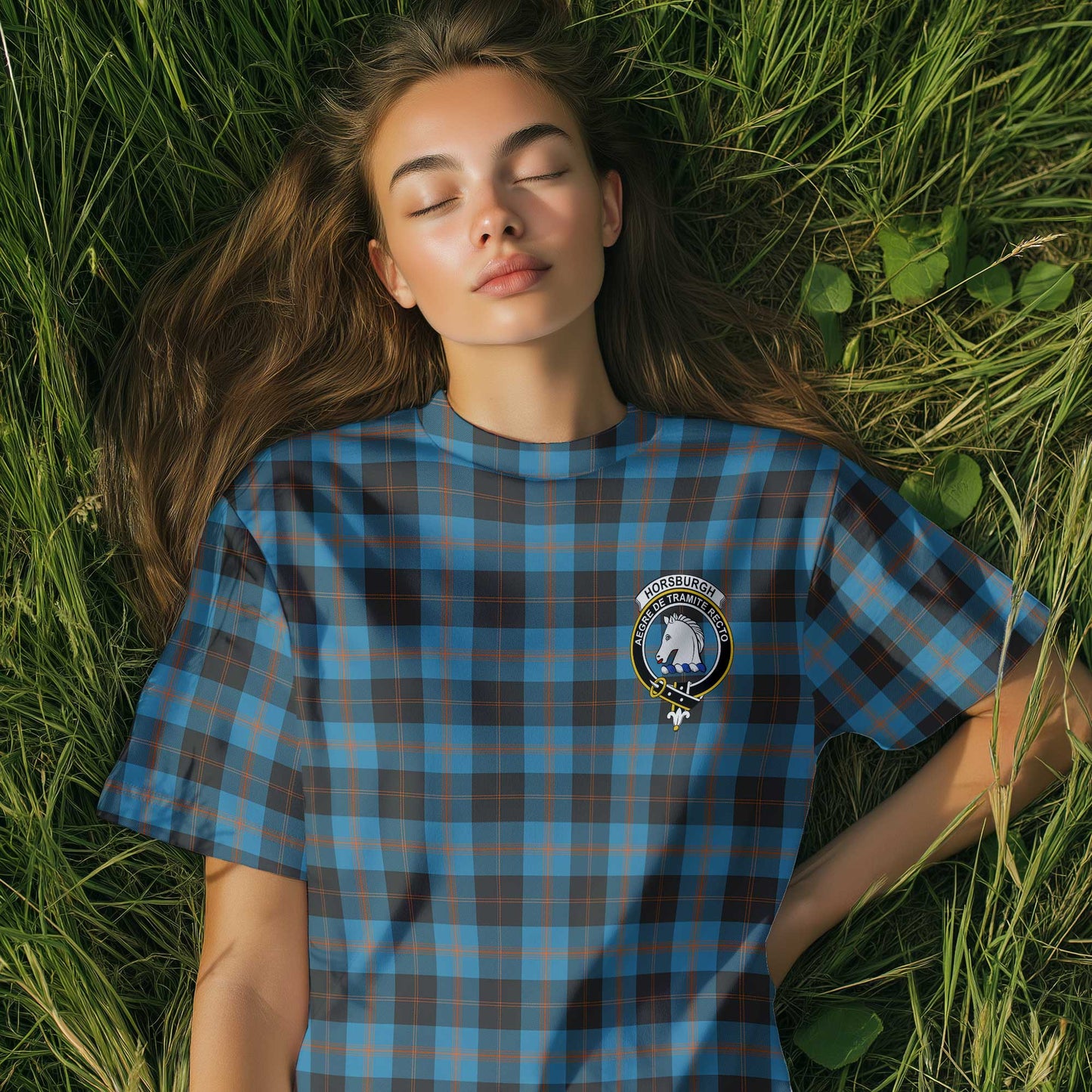 Clan Horsburgh Tartan Women T Shirt Crest And Plaid Basic Style