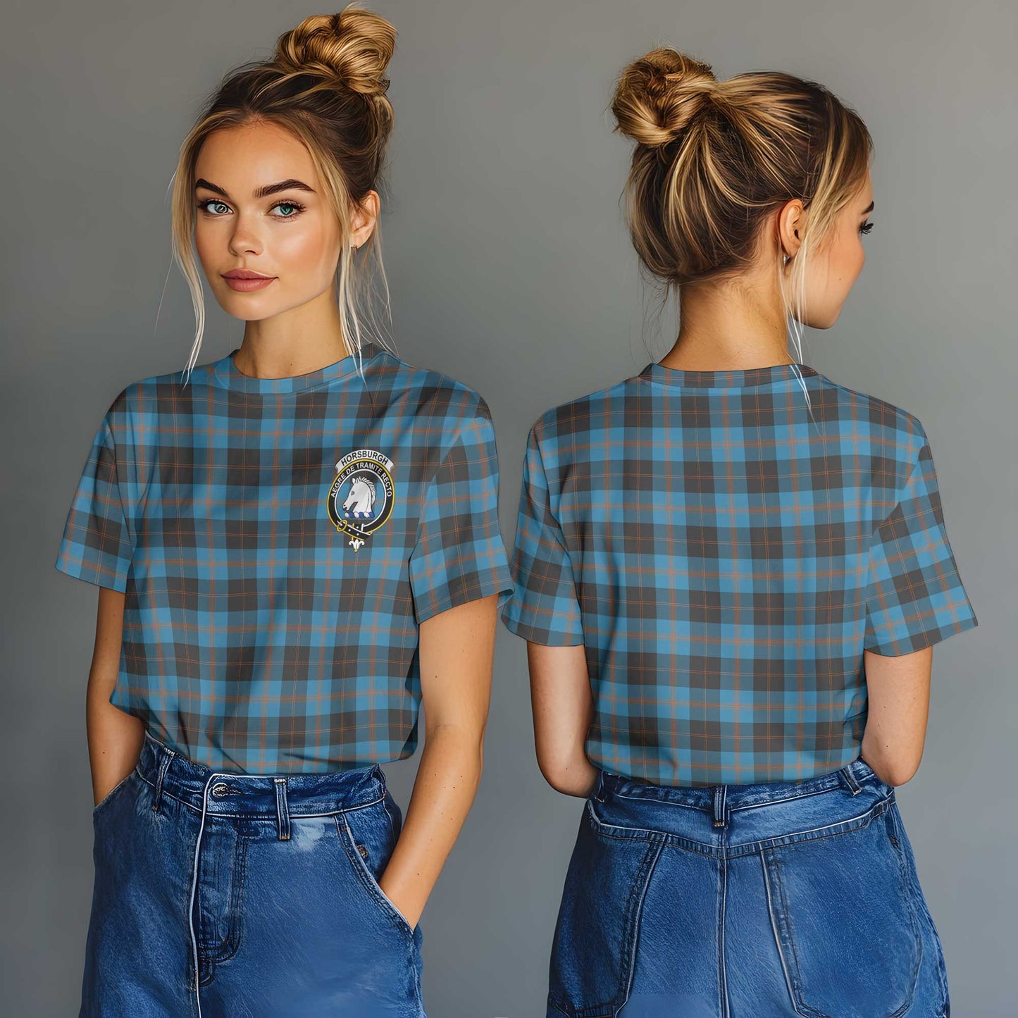 Clan Horsburgh Tartan Women T Shirt Crest And Plaid Basic Style