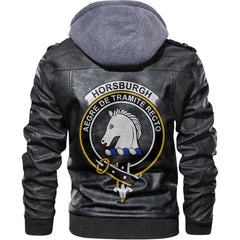 Clan Horsburgh Tartan Zip Leather Jacket Crest And Plaid Basic Style