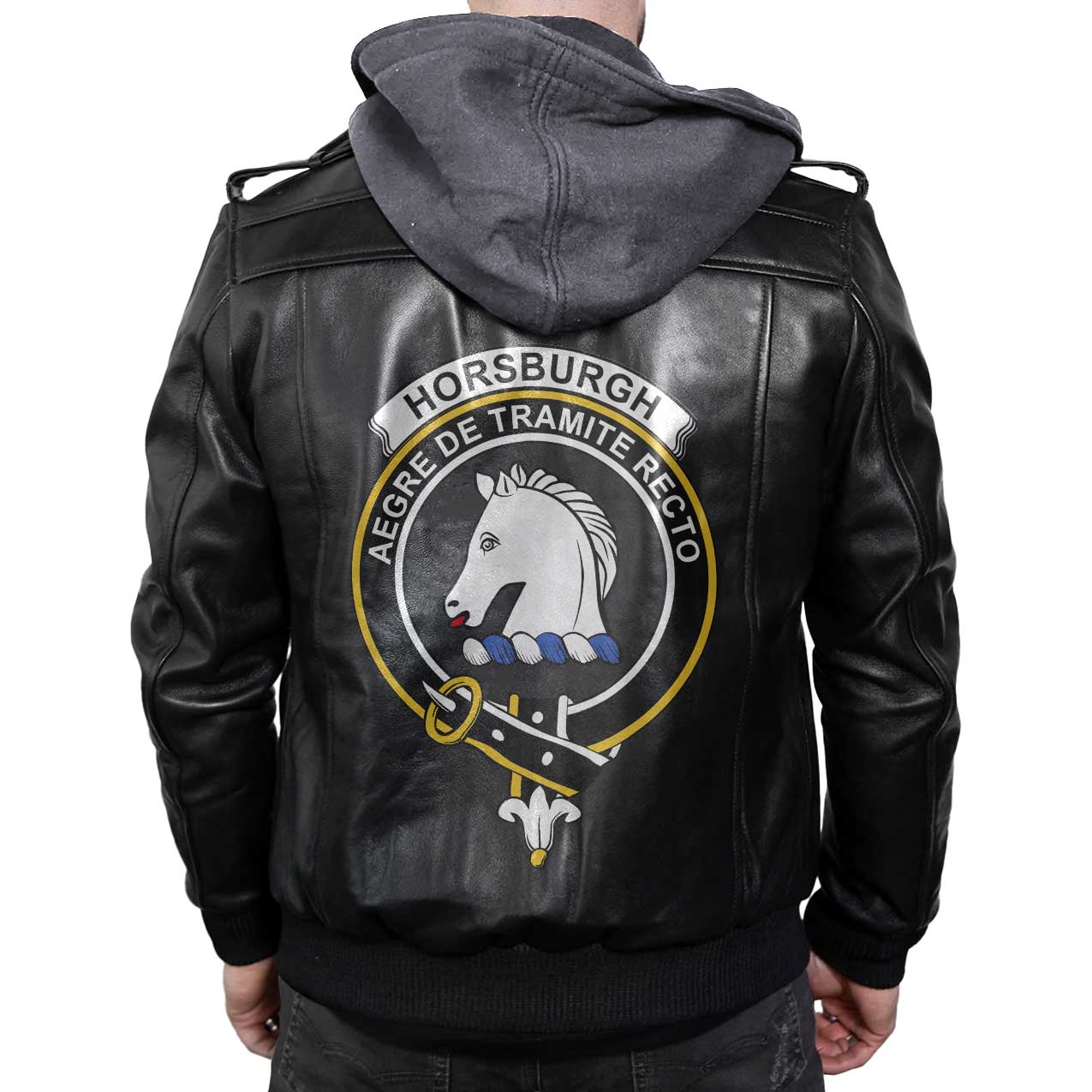 Clan Horsburgh Tartan Zip Leather Jacket Crest And Plaid Basic Style