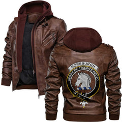Clan Horsburgh Tartan Zip Leather Jacket Crest And Plaid Basic Style
