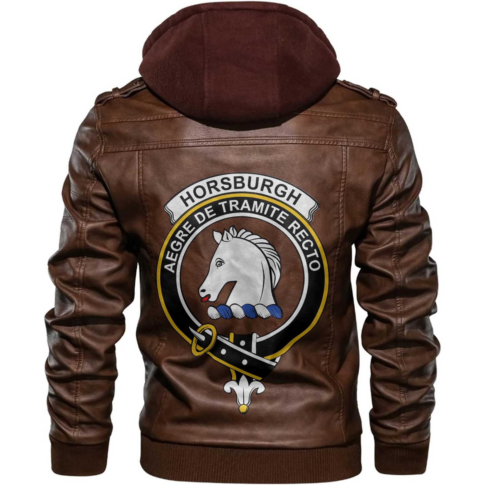 Clan Horsburgh Tartan Zip Leather Jacket Crest And Plaid Basic Style