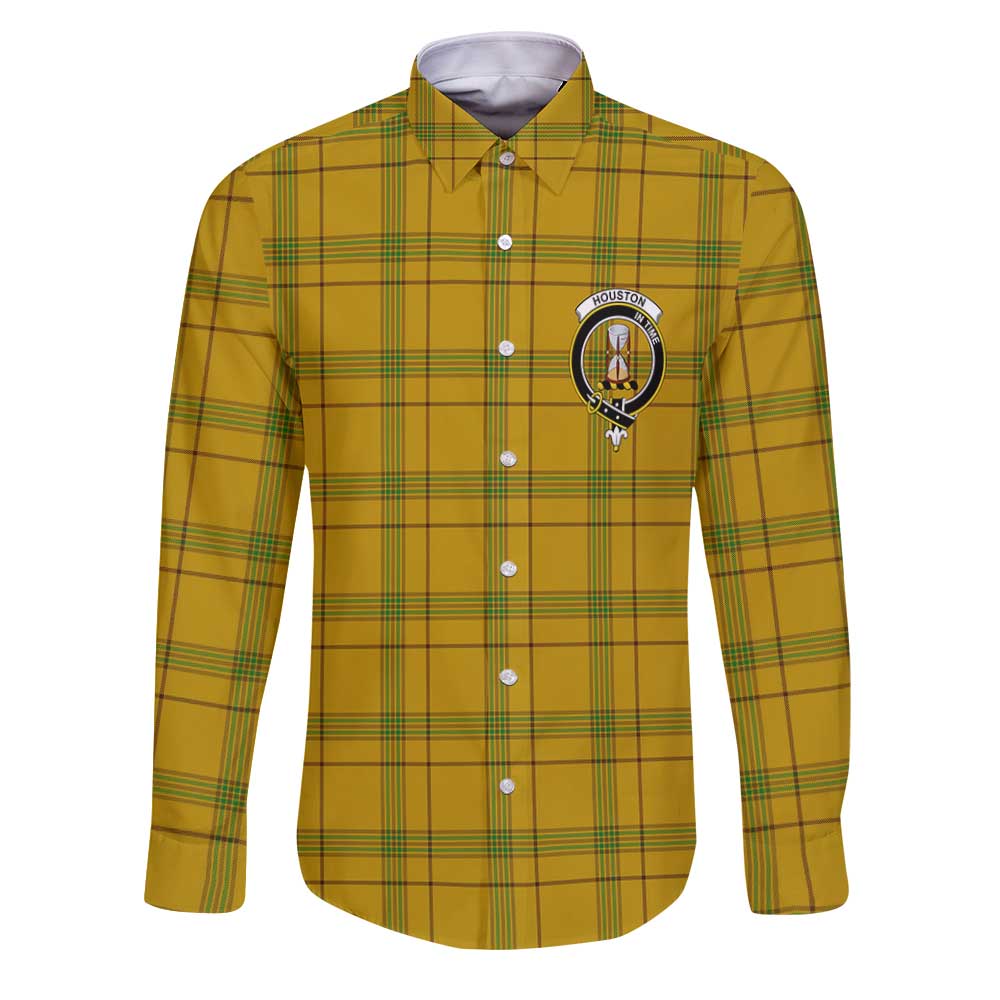 Clan Houston Tartan Long Sleeve Button Shirt Crest And Plaid Basic Style
