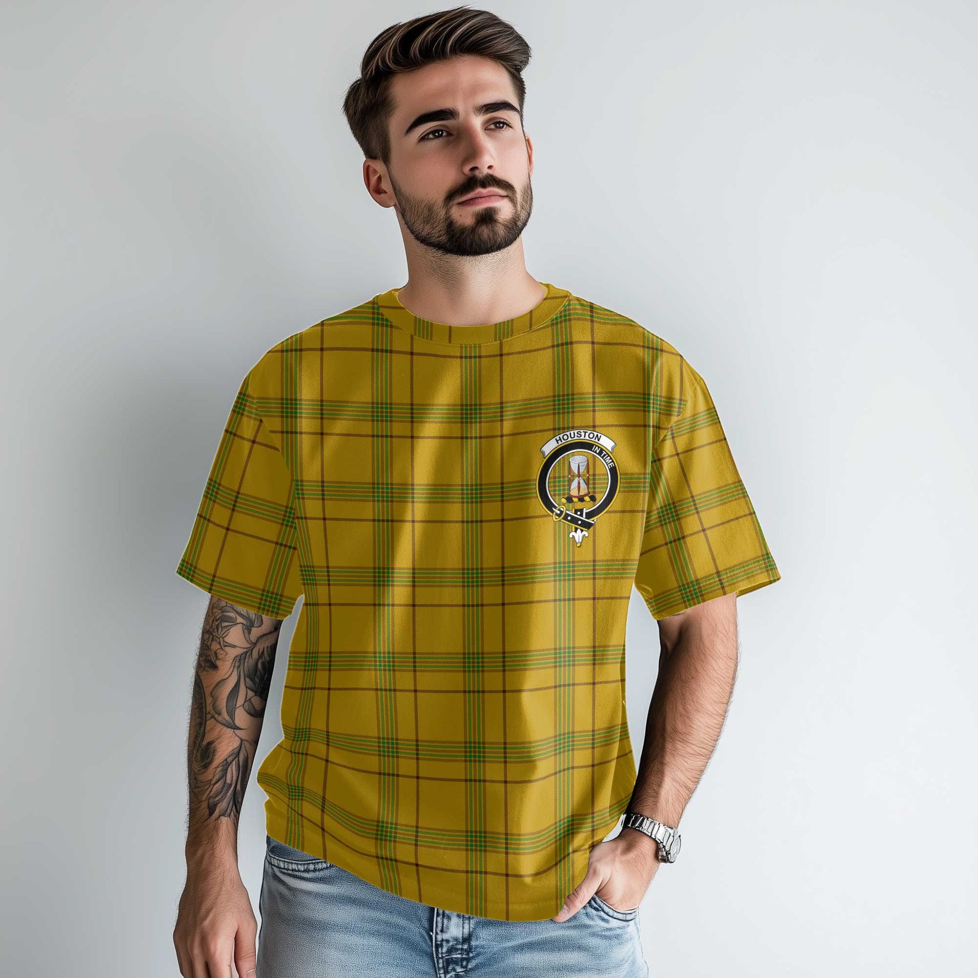 Clan Houston Tartan Men T Shirt Crest And Plaid Basic Style