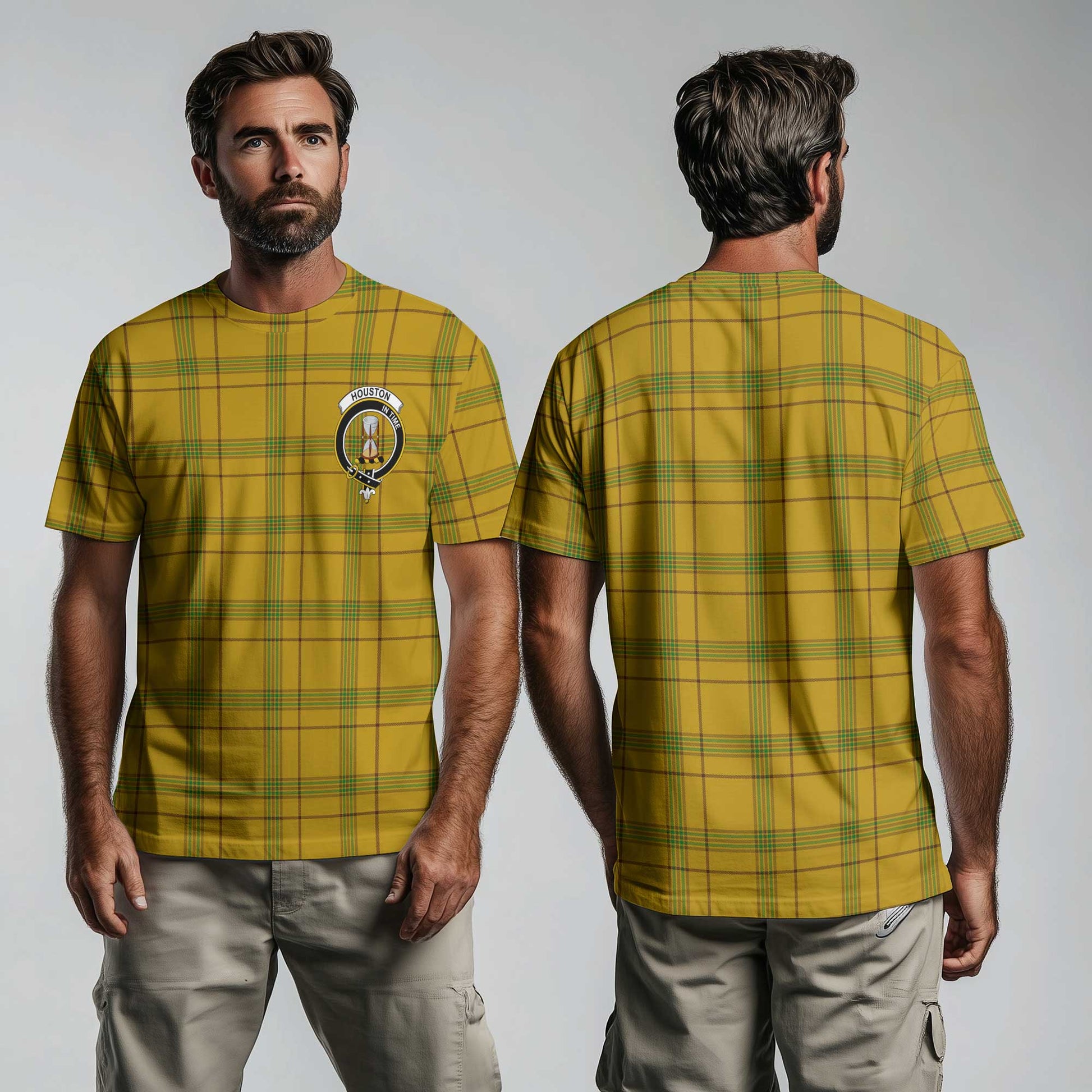 Clan Houston Tartan Men T Shirt Crest And Plaid Basic Style