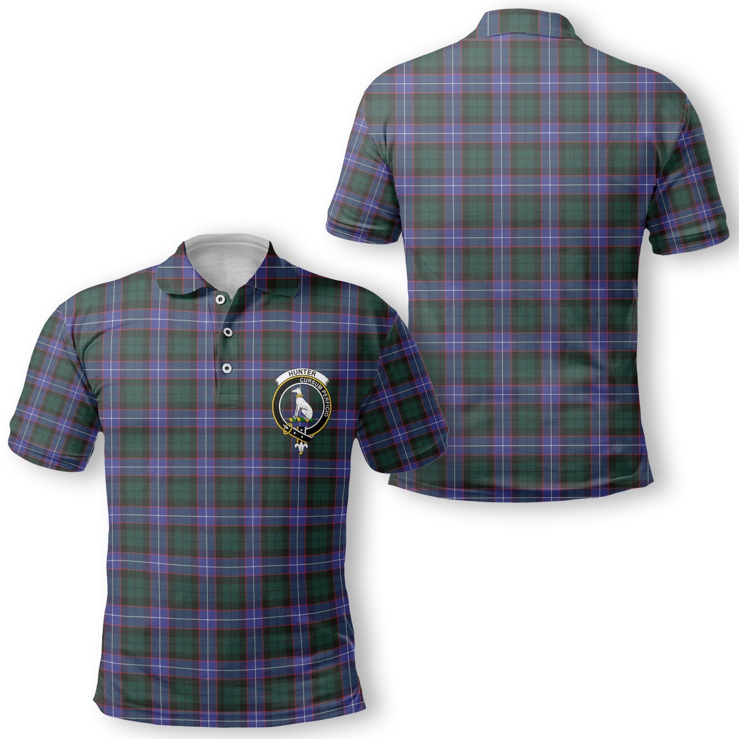 Clan Hunter Tartan Golf Men Polo Shirt Crest And Plaid Basic Style