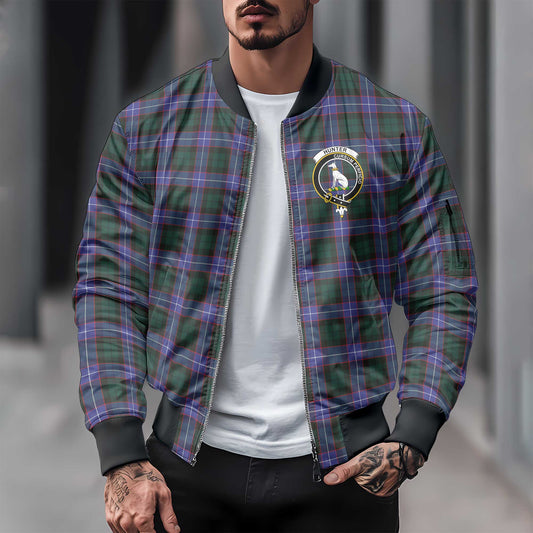 Clan Hunter Tartan Men Bomber Jacket Crest And Plaid Basic Style