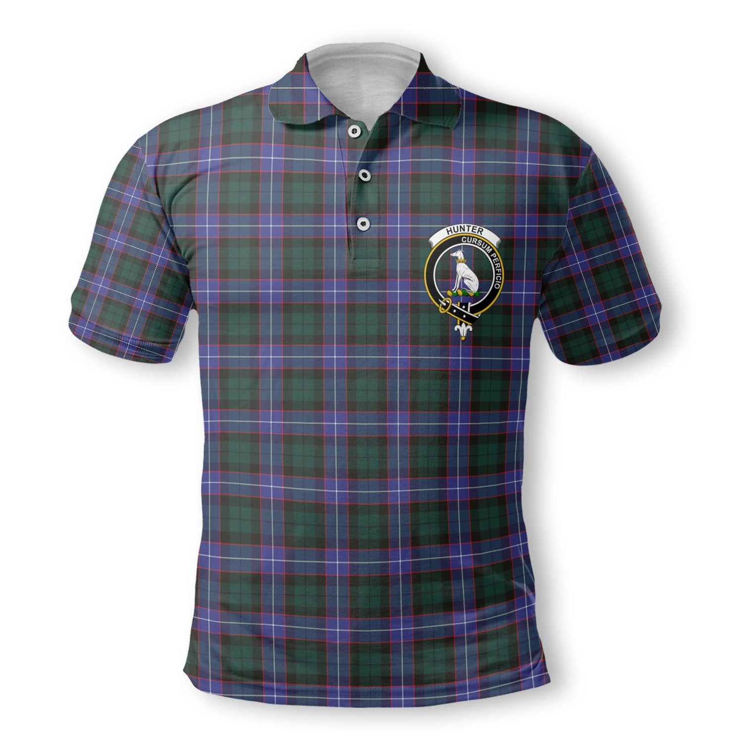 Clan Hunter Tartan Men Polo Shirt Crest And Plaid Basic Style