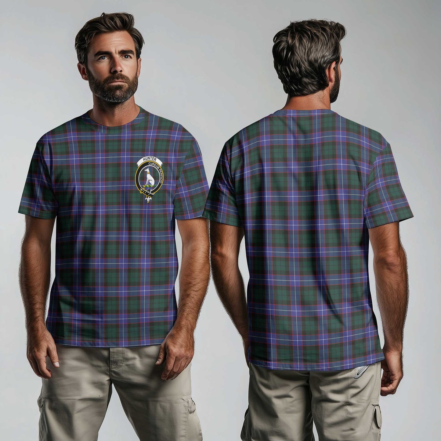 Clan Hunter Tartan Men T Shirt Crest And Plaid Basic Style