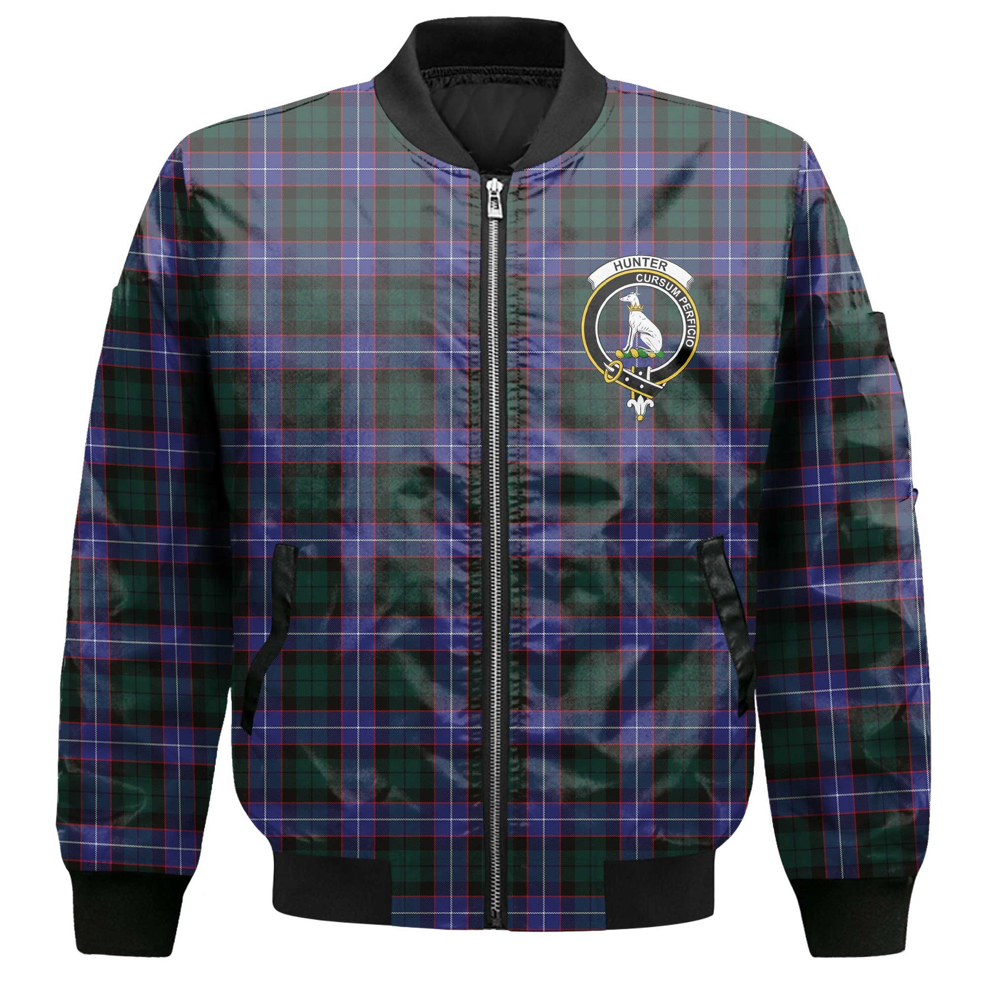 Clan Hunter Tartan Women Bomber Jacket Crest And Plaid Basic Style