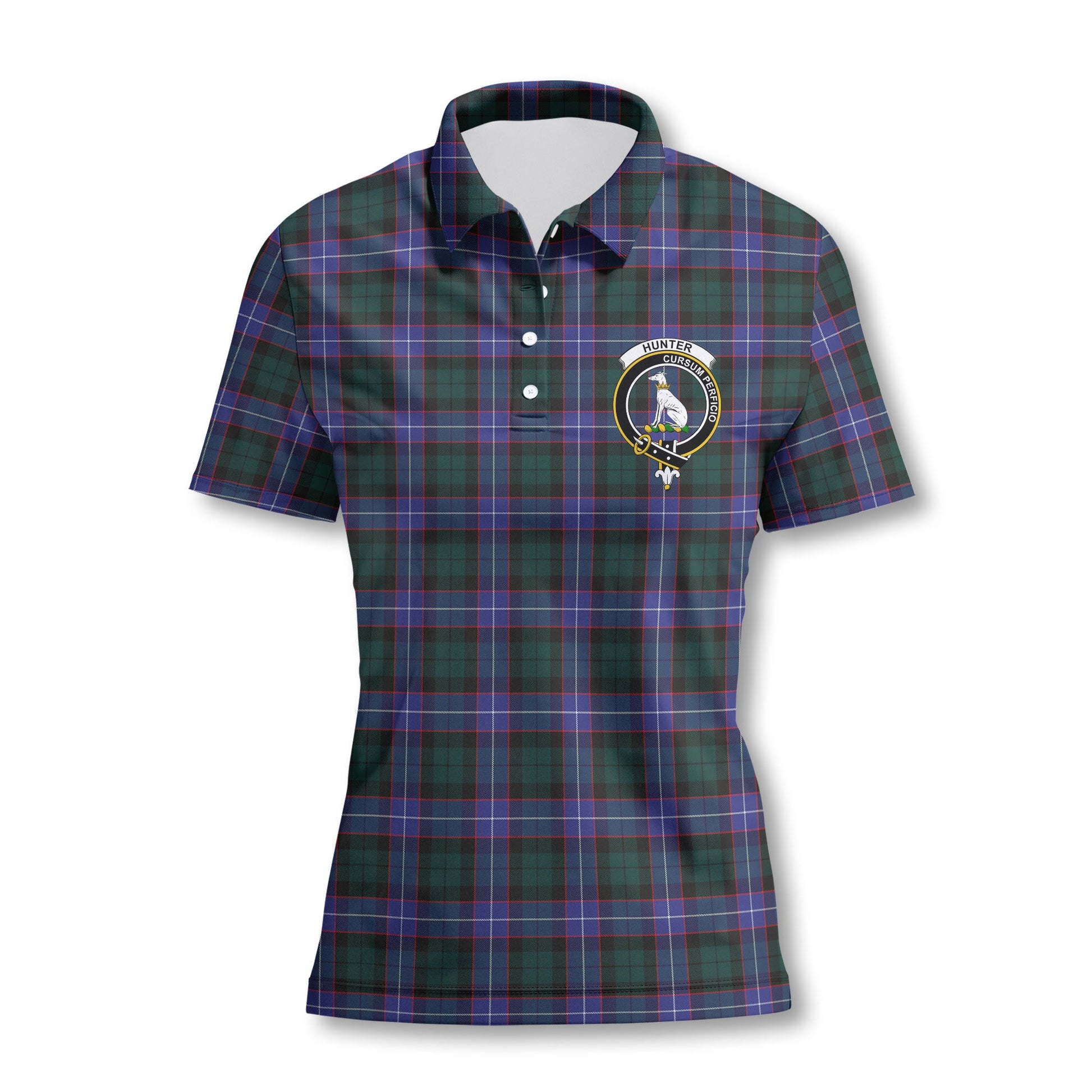 Clan Hunter Tartan Women Polo Shirt Crest And Plaid Basic Style