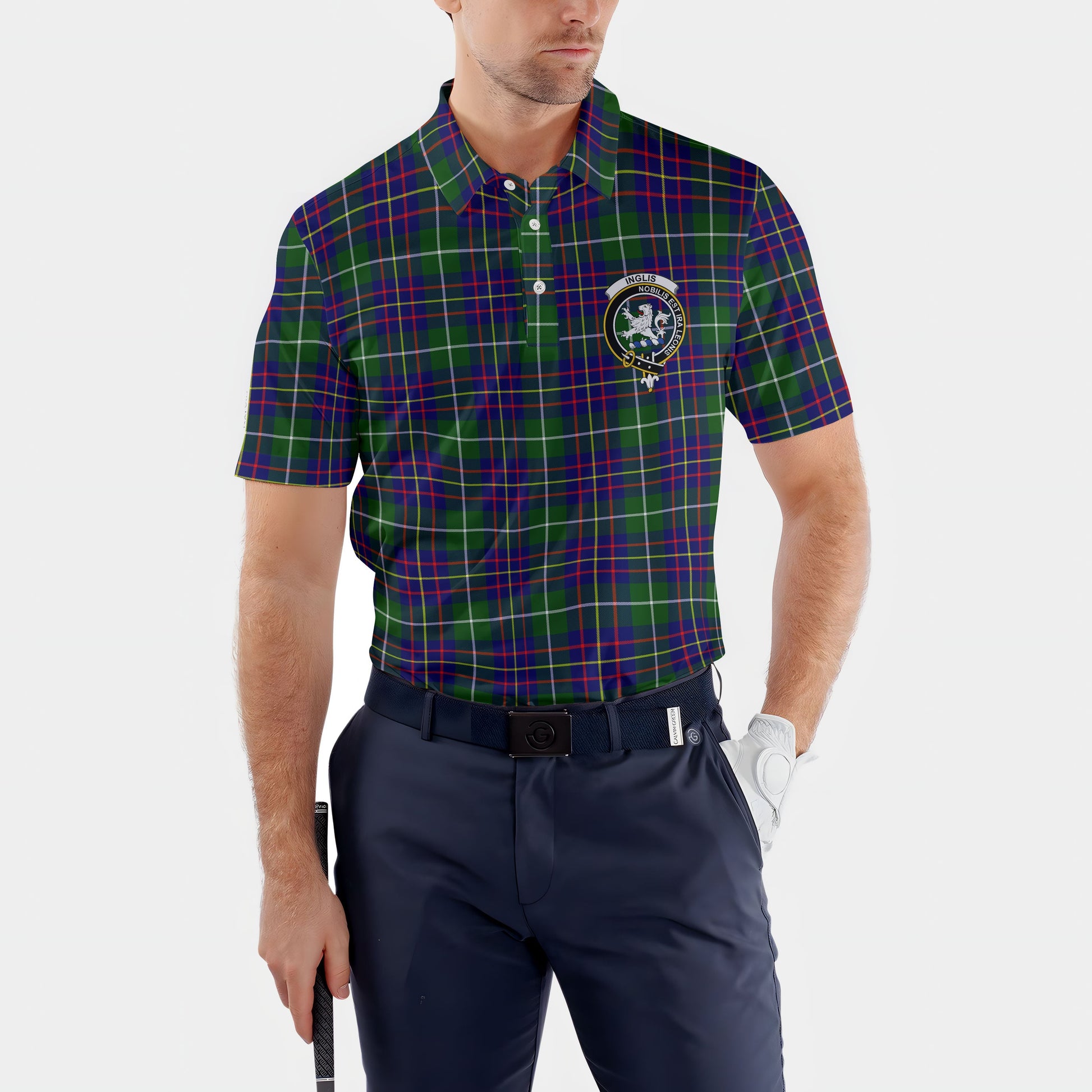 Clan Inglis Tartan Golf Men Polo Shirt Crest And Plaid Basic Style