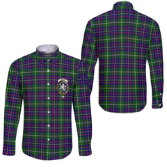 Clan Inglis Tartan Long Sleeve Button Shirt Crest And Plaid Basic Style