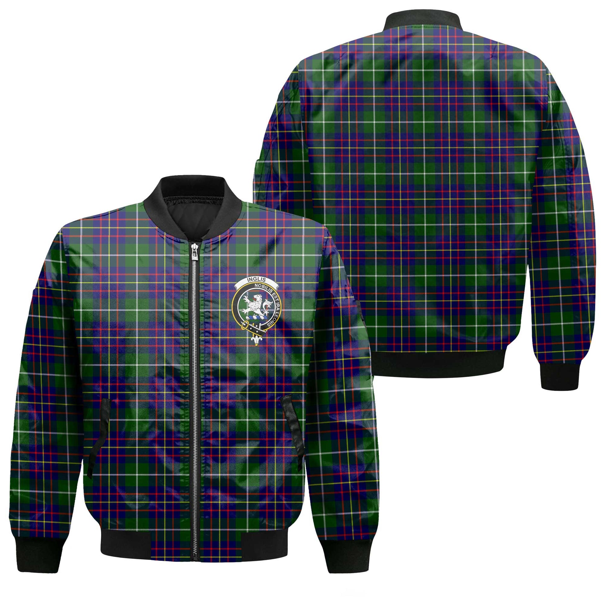 Clan Inglis Tartan Men Bomber Jacket Crest And Plaid Basic Style