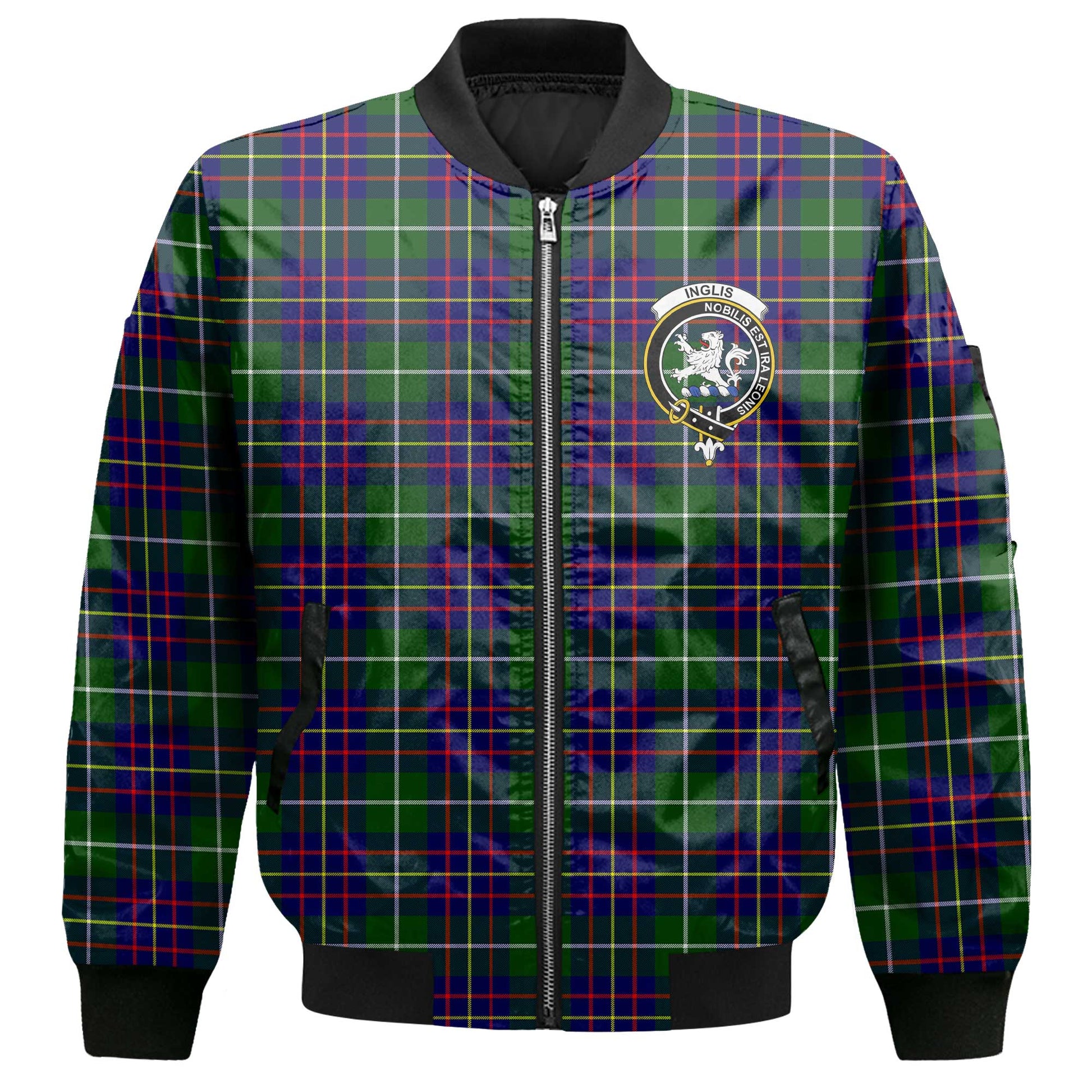 Clan Inglis Tartan Men Bomber Jacket Crest And Plaid Basic Style