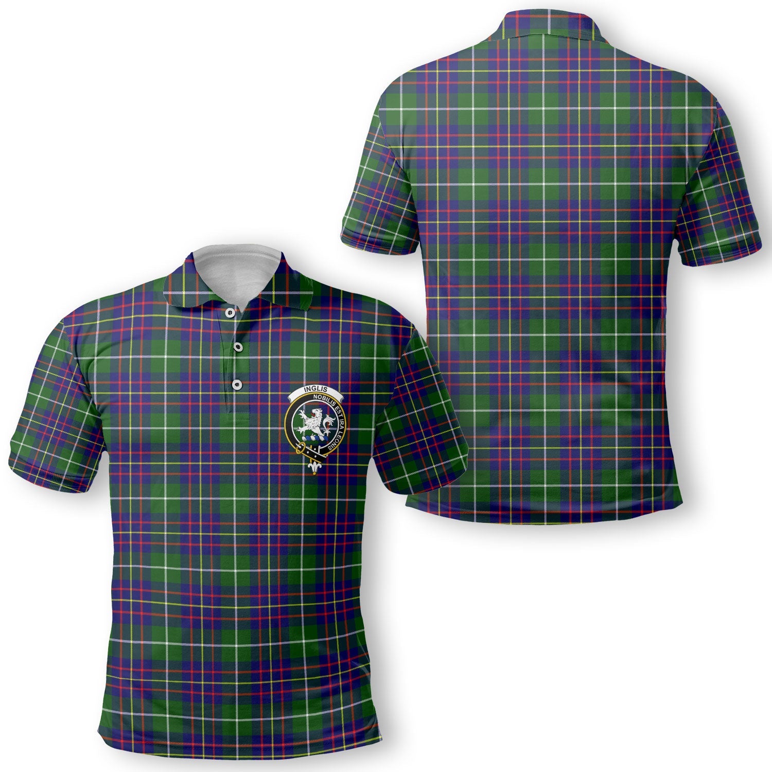 Clan Inglis Tartan Men Polo Shirt Crest And Plaid Basic Style