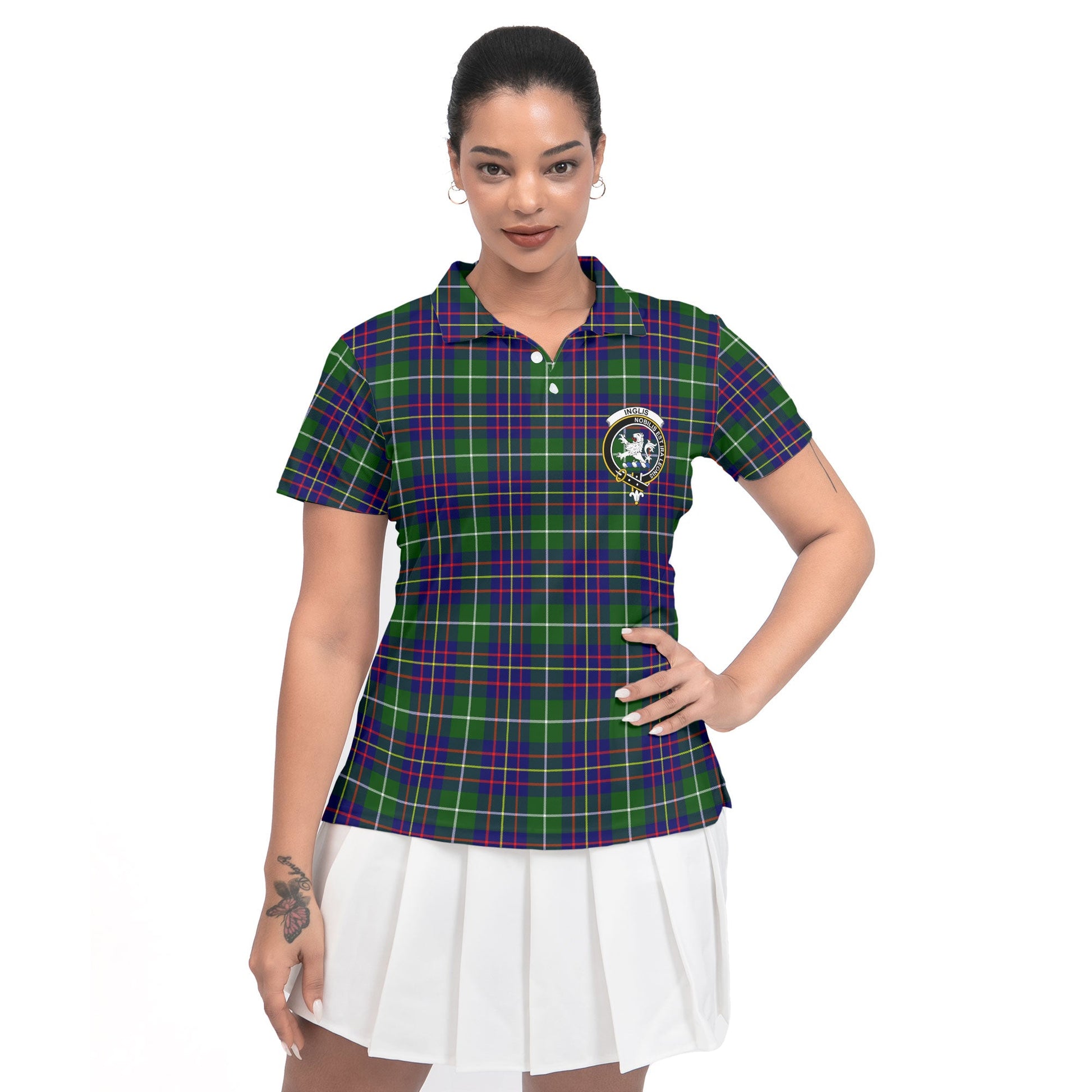 Clan Inglis Tartan Women Polo Shirt Crest And Plaid Basic Style