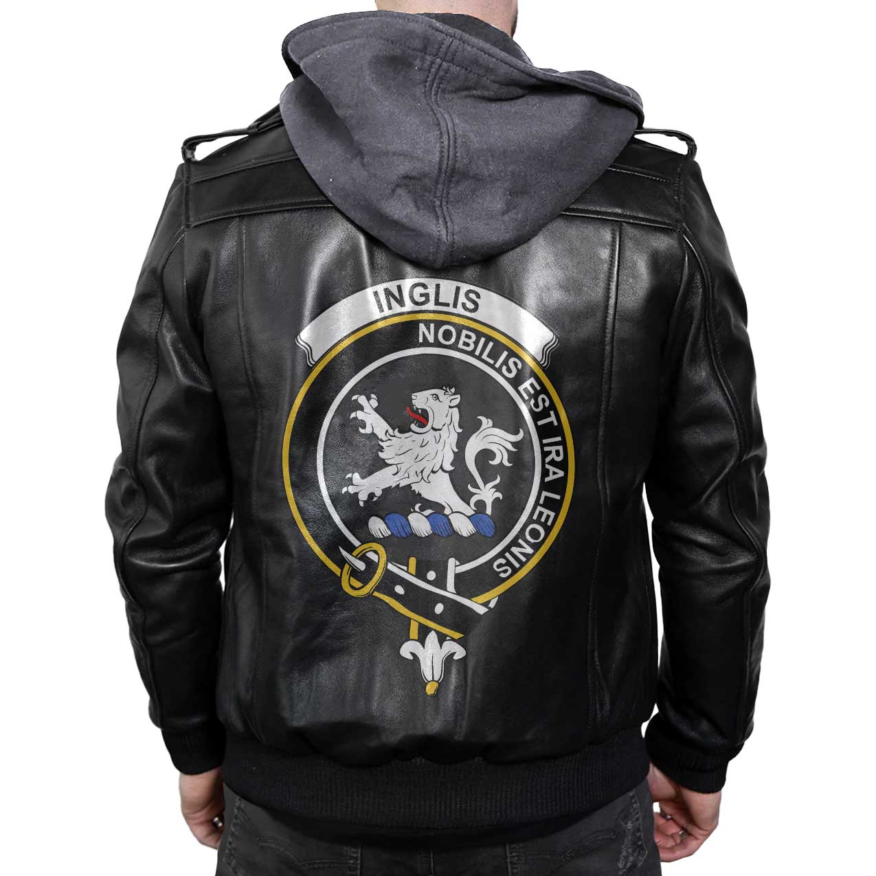 Clan Inglis Tartan Zip Leather Jacket Crest And Plaid Basic Style