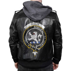 Clan Inglis Tartan Zip Leather Jacket Crest And Plaid Basic Style