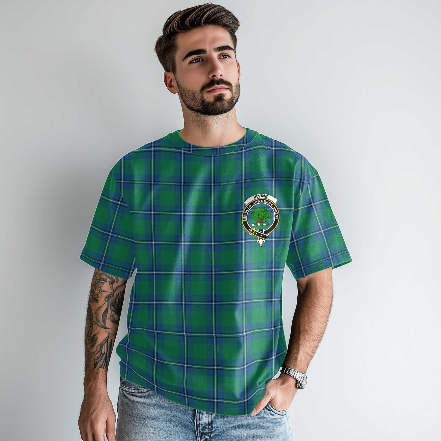 Clan Irvine Tartan Men T Shirt Crest And Plaid Basic Style