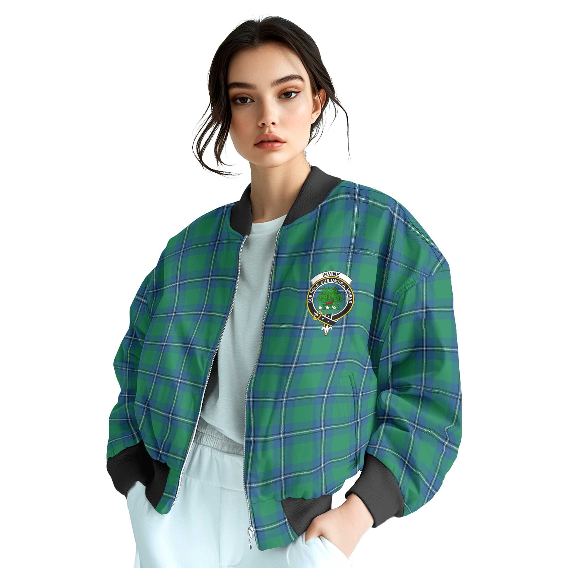 Clan Irvine Tartan Women Bomber Jacket Crest And Plaid Basic Style