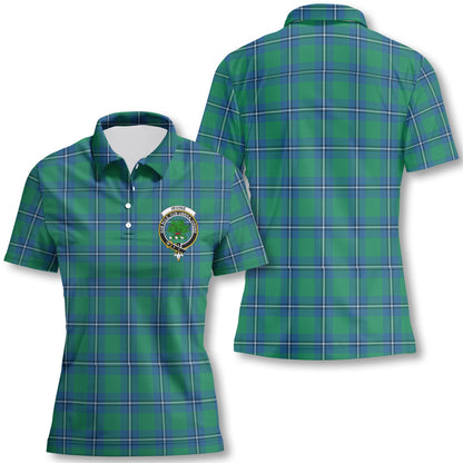 Clan Irvine Tartan Women Polo Shirt Crest And Plaid Basic Style