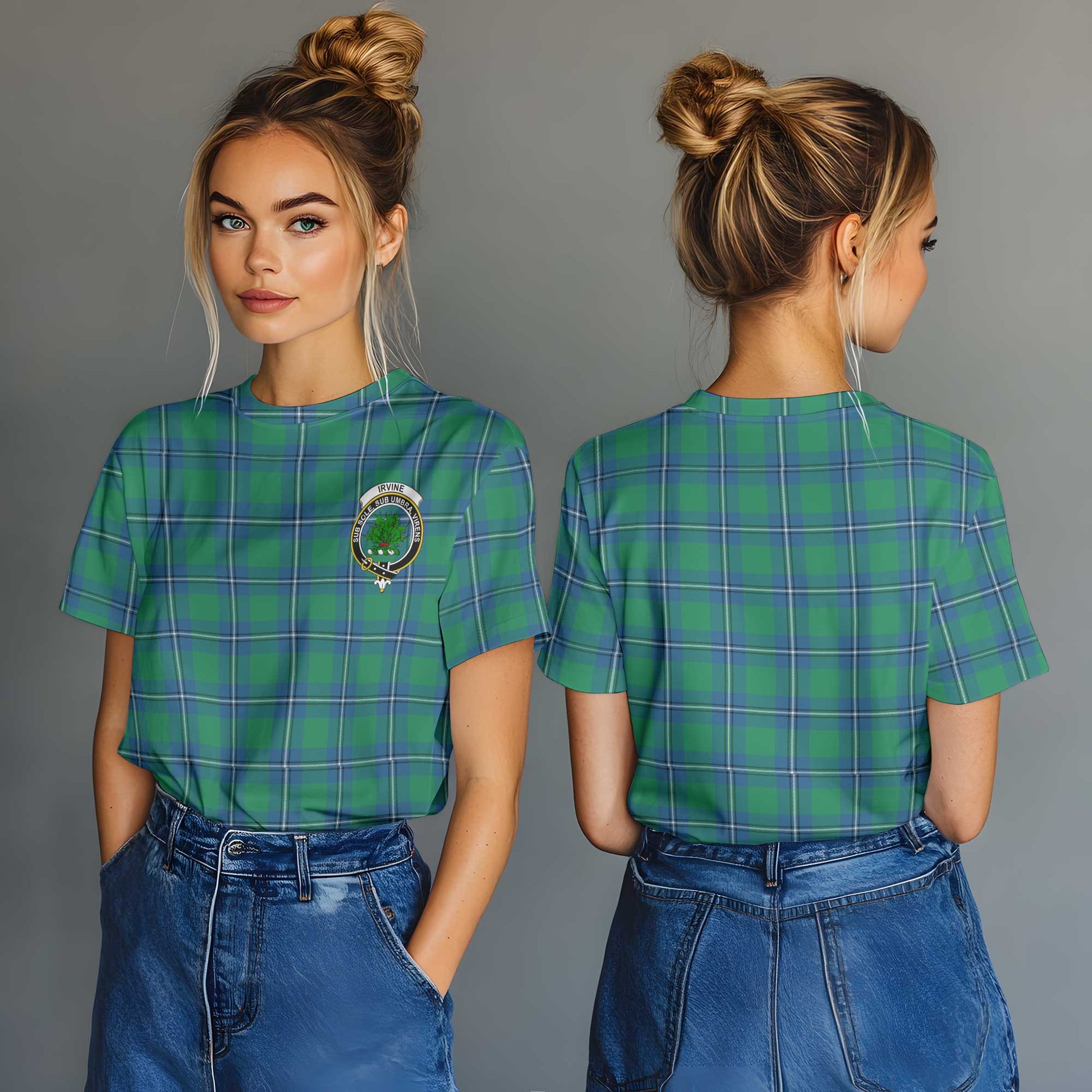 Clan Irvine Tartan Women T Shirt Crest And Plaid Basic Style