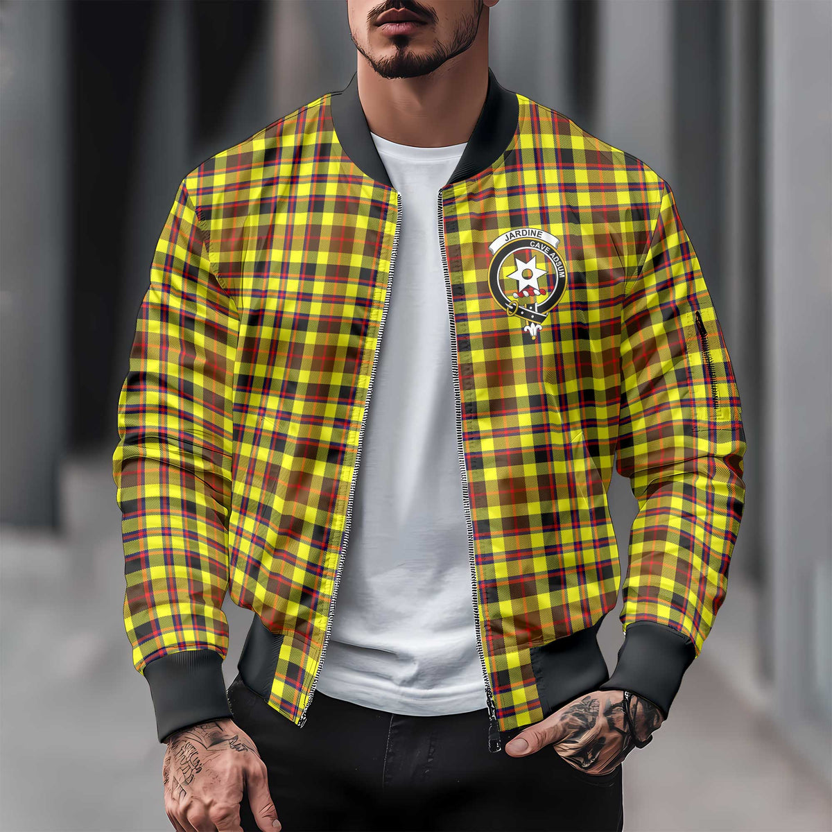 Clan Jardine Tartan Men Bomber Jacket Crest And Plaid Basic Style