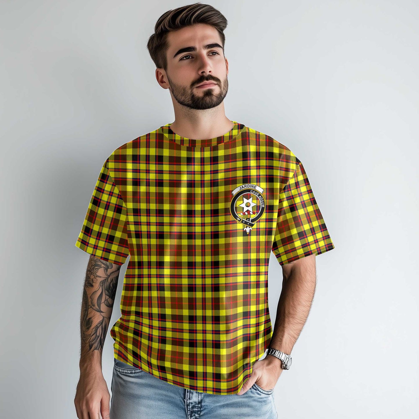 Clan Jardine Tartan Men T Shirt Crest And Plaid Basic Style