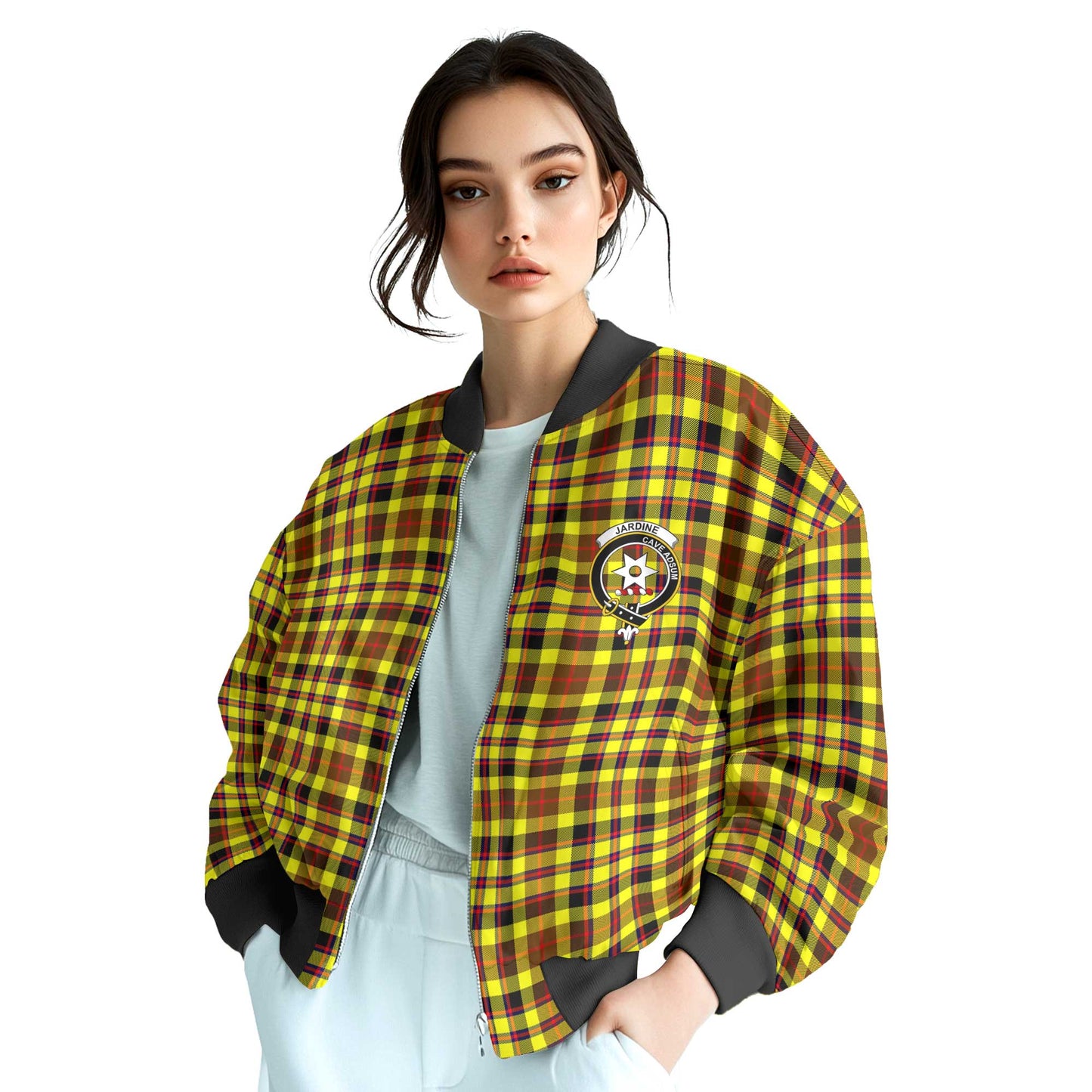 Clan Jardine Tartan Women Bomber Jacket Crest And Plaid Basic Style