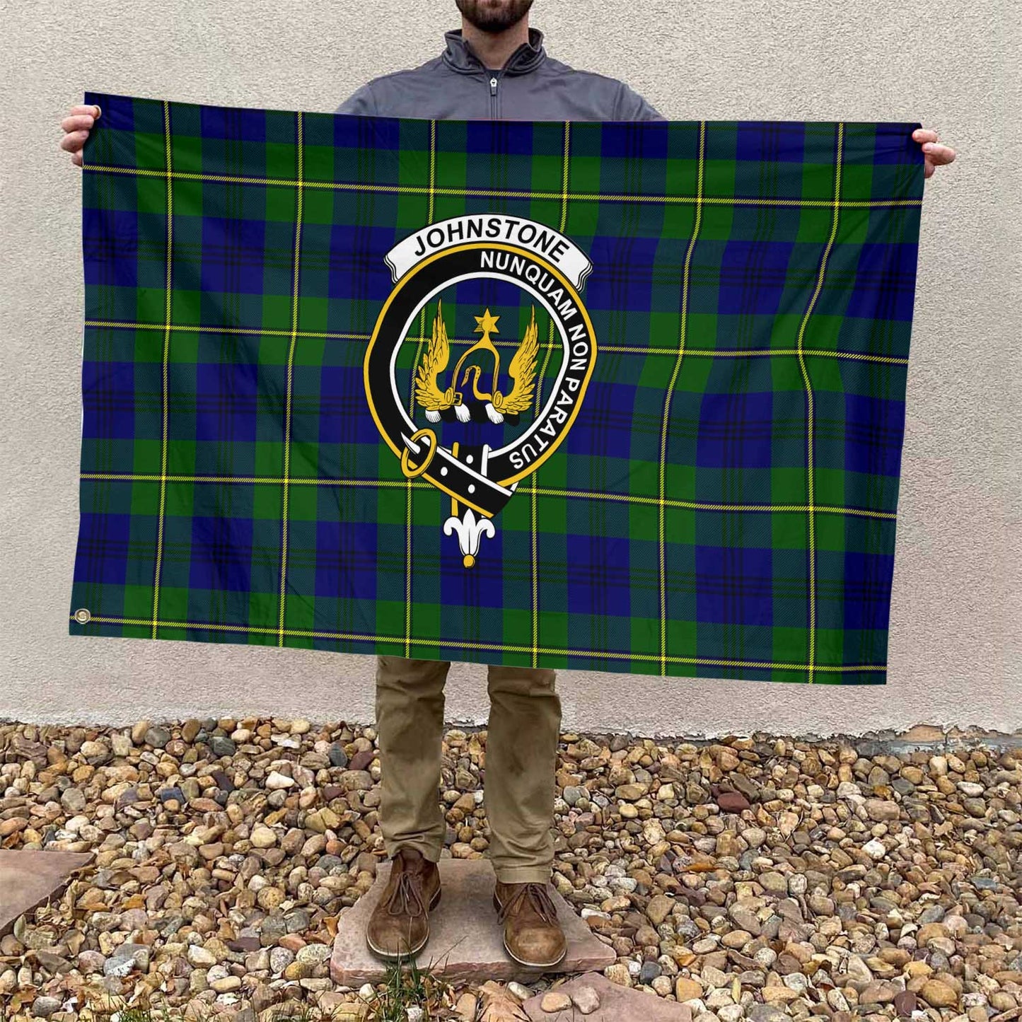 Clan Johnstone Tartan Flag Crest And Plaid Basic Style