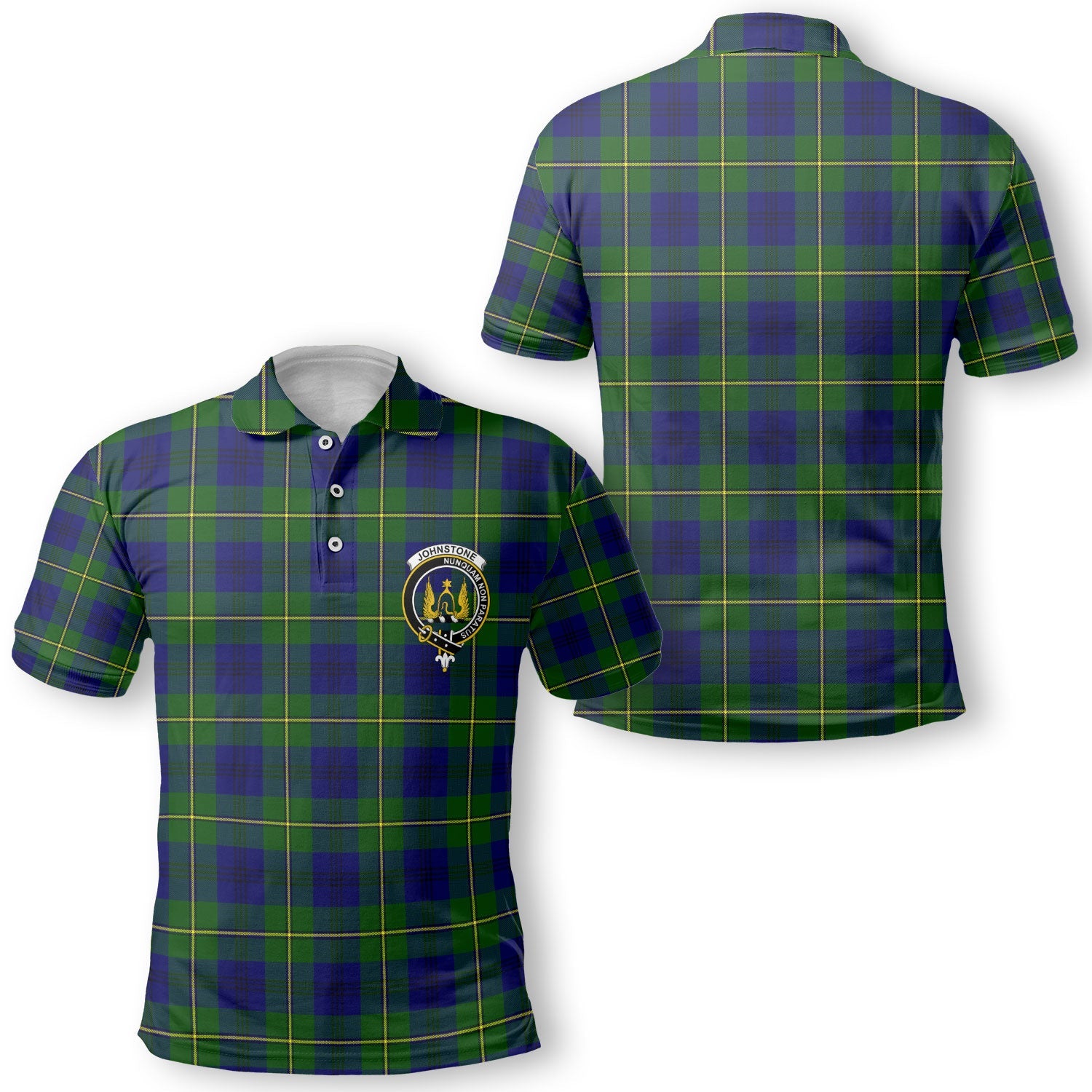 Clan Johnstone Tartan Golf Men Polo Shirt Crest And Plaid Basic Style