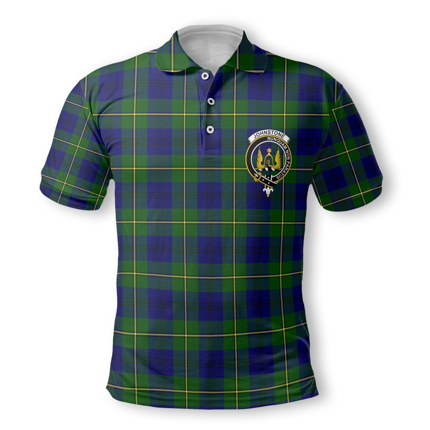 Clan Johnstone Tartan Golf Men Polo Shirt Crest And Plaid Basic Style