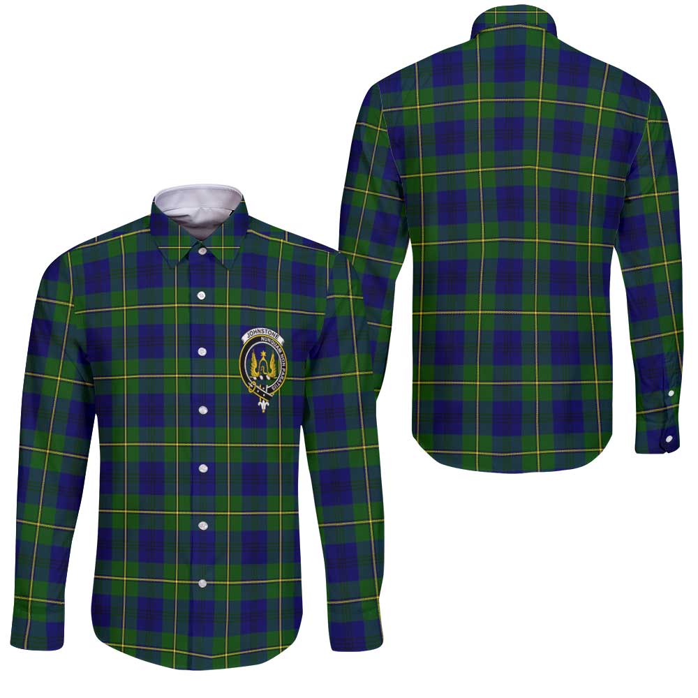 Clan Johnstone Tartan Long Sleeve Button Shirt Crest And Plaid Basic Style