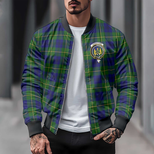 Clan Johnstone Tartan Men Bomber Jacket Crest And Plaid Basic Style